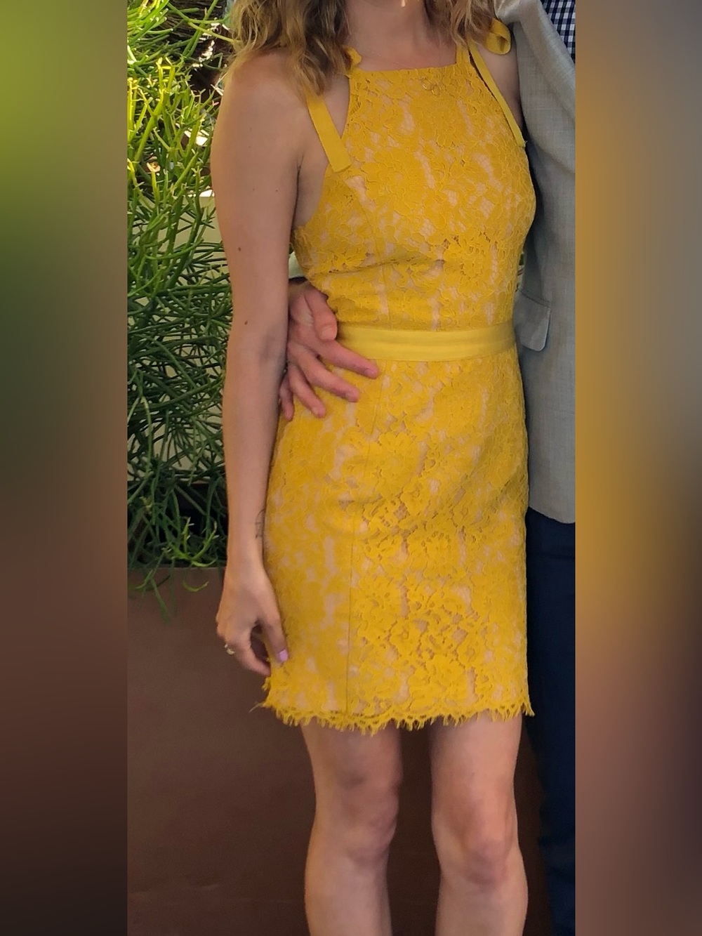 Endless Rose Mustard Yellow Lace Tie-Shoulder Mini Dress